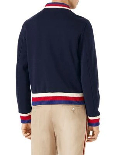 Shop Gucci Panther Jersey Bomber Jacket In Blue