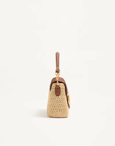 Valentino Garavani  Garavani Alltime Shoulder Bag In Raffia And Grainy Calfskin With Ribbon In Brown