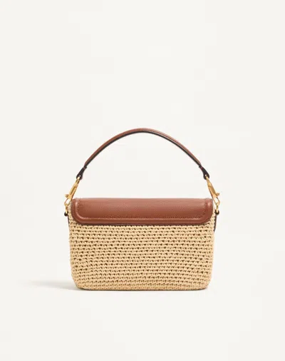 Valentino Garavani  Garavani Alltime Shoulder Bag In Raffia And Grainy Calfskin With Ribbon In Brown