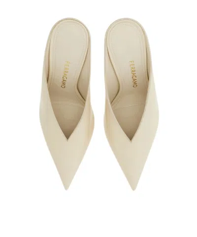 Ferragamo S-shaped Heel Mule In Neutral