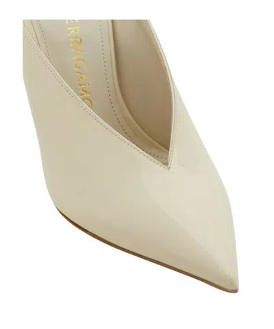Ferragamo S-shaped Heel Mule In Neutral