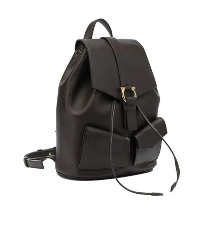 Ferragamo Leather Backpack Adjustable Straps Front Pockets In Black