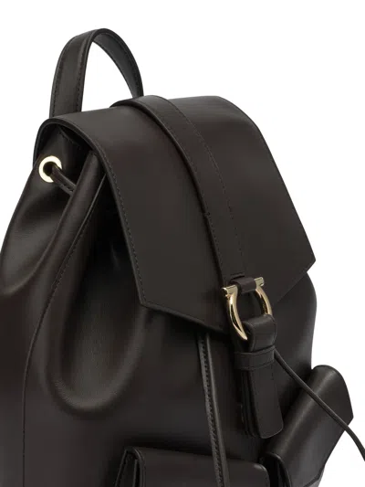 Ferragamo Leather Backpack Adjustable Straps Front Pockets In Black
