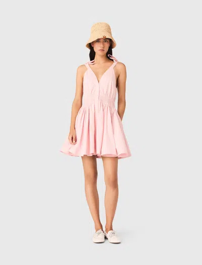 Maje Womens Pink Flared Smocked-waist Cotton Mini Dress