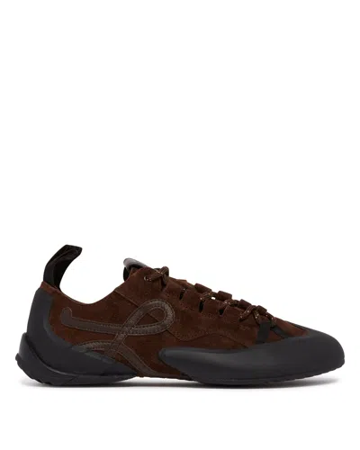 Loewe Grip Panelled Suede Sneakers In Brown