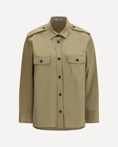Prada Cotton Poplin Shirt Tailored Collar Button Epaulettes In Nude