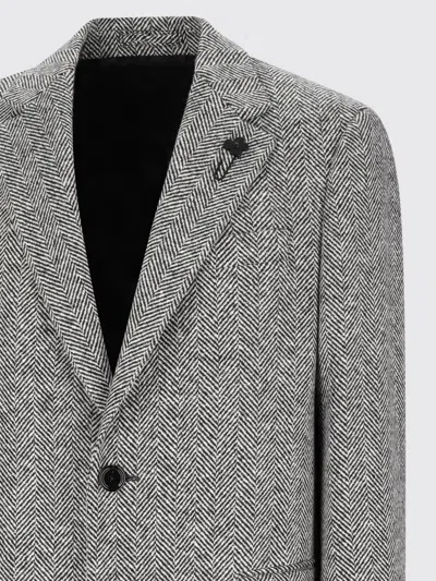 Lardini Herringbone Button-up Coat In Black