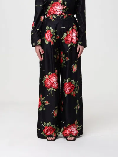 Dolce & Gabbana Women Wide-leg Pants With A Rose Bouquet Print In Black