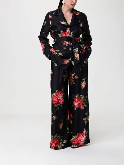 Dolce & Gabbana Women Wide-leg Pants With A Rose Bouquet Print In Black