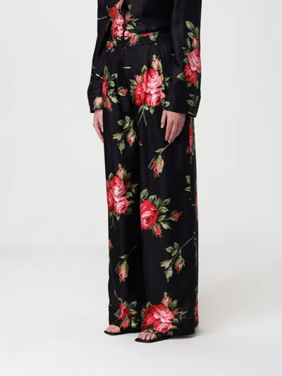 Dolce & Gabbana Women Wide-leg Pants With A Rose Bouquet Print In Black