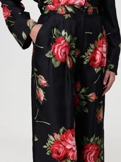 Dolce & Gabbana Women Wide-leg Pants With A Rose Bouquet Print In Black