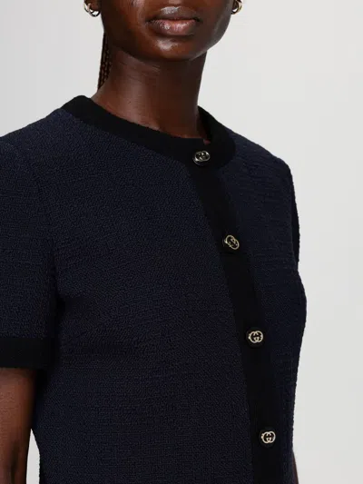 Gucci Buttoned Mini Dress In Blue
