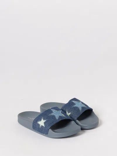 Stella Mccartney Embroidered Denim Slides In Blue