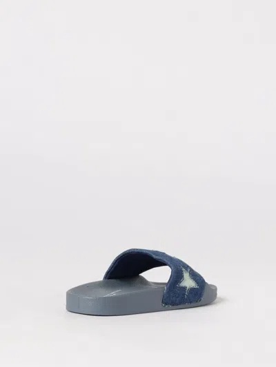 Stella Mccartney Embroidered Denim Slides In Blue