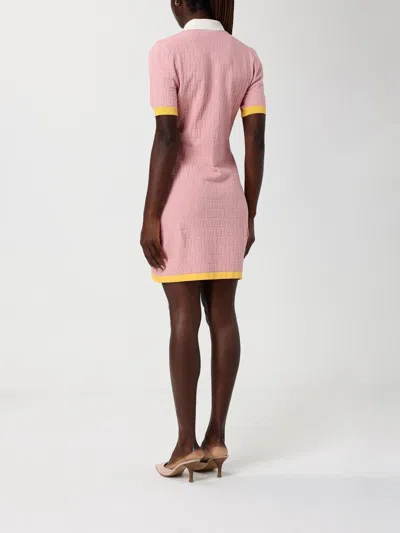Fendi Women Cotton And Silk Blend Short Dress With All-over Ff Motif In Pink