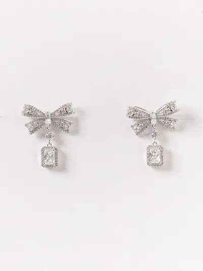 Self-portrait Crystal Bow Drop Earrings In Metallic
