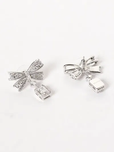 Self-portrait Crystal Bow Drop Earrings In Metallic