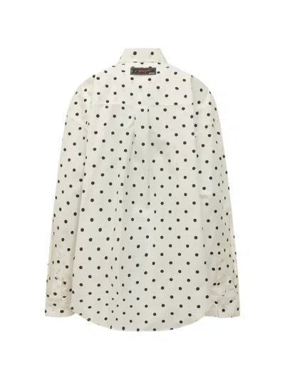 Msgm Silk Polka Dot Shirt With Ruffles In Neutral