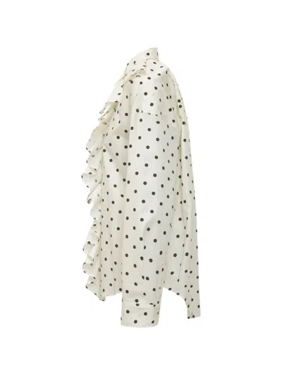 Msgm Silk Polka Dot Shirt With Ruffles In Neutral