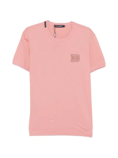 Dolce & Gabbana Cotton T-shirt With Patch In Pink