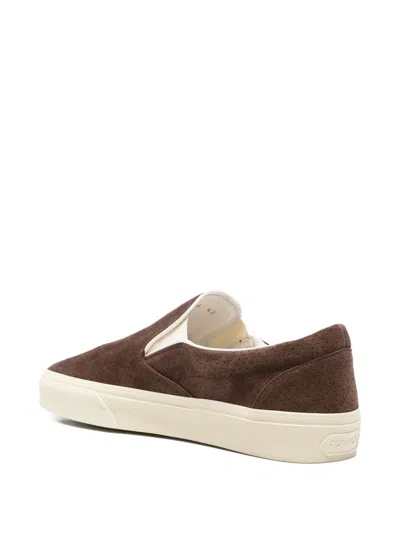 Tom Ford Sneakers Slip On Perforated Round Toe Rubber Sole In Brown