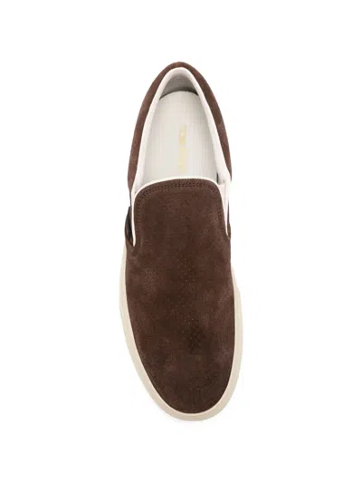 Tom Ford Sneakers Slip On Perforated Round Toe Rubber Sole In Brown
