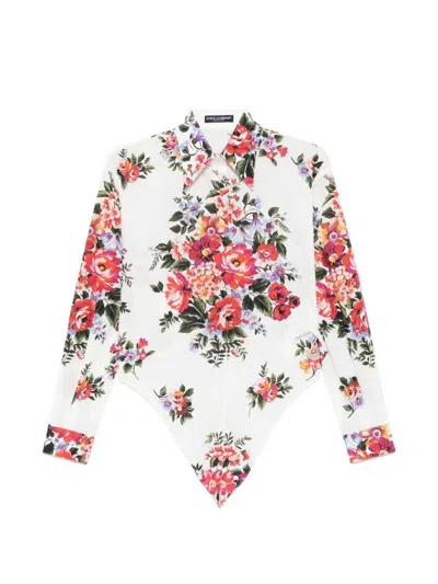 Dolce & Gabbana Cotton Shirt With A Bouquet Of Flowers Print Shirts White In Multi