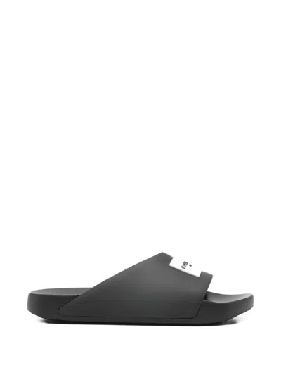 Givenchy Black Sandals With Wide Band And Contrasting Logo Patch In Rubber Man