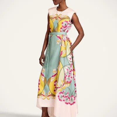 La Doublej San Carlo Belted Printed Silk Maxi Dress In Green