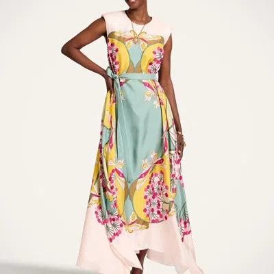 La Doublej San Carlo Belted Printed Silk Maxi Dress In Green