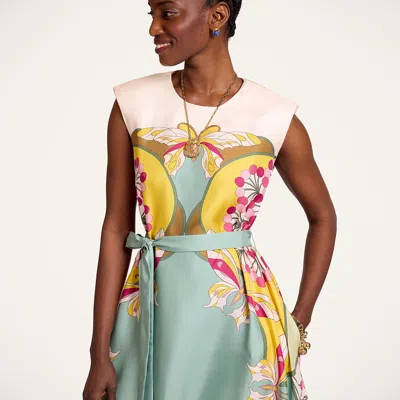 La Doublej San Carlo Belted Printed Silk Maxi Dress In Green