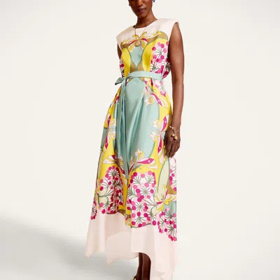 La Doublej San Carlo Belted Printed Silk Maxi Dress In Green