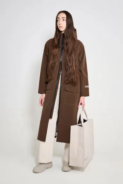 Stutterheim Mosebacke Long Patch Raincoat In Brown