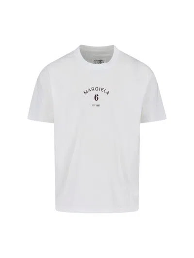 Mm6 Maison Margiela Logo Cotton Crew Neck Short Sleeve T-shirt In White