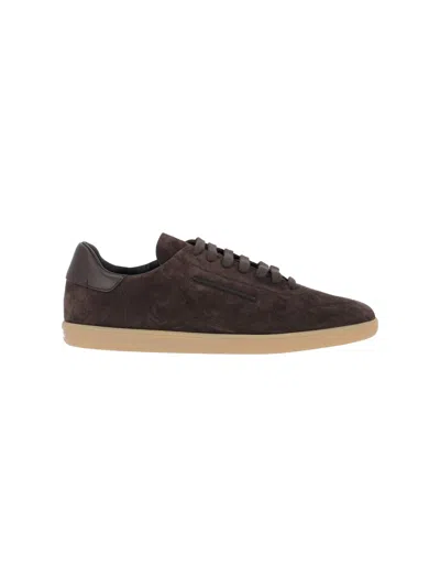 Zegna Suede Low Profile Sneakers Rubber Sole In Brown