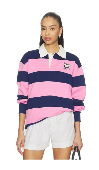 Mother Piece Huddle Long Sleeve Tee In Estate Blue And Begonia Pink In Multi