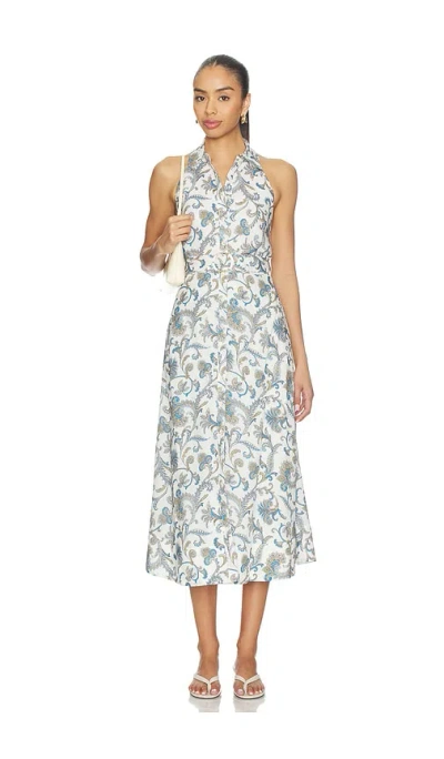 Veronica Beard Mackey Paisley Halter Neck Sleeveless Ramie Shirtdress In Gray