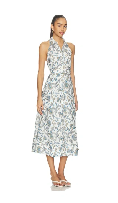 Veronica Beard Mackey Paisley Halter Neck Sleeveless Ramie Shirtdress In Gray