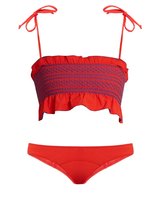 red smocked bikini