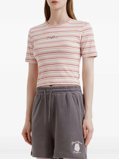 Fingercroxx Striped-pattern T-shirt In Pink