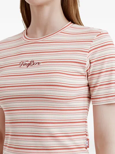 Fingercroxx Striped-pattern T-shirt In Pink