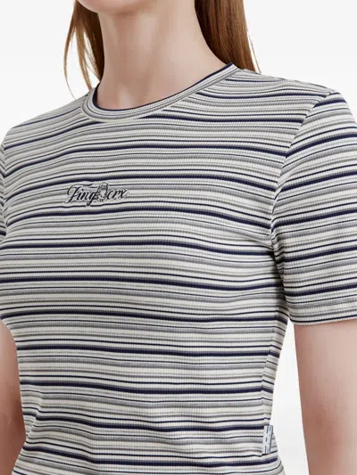 Fingercroxx Striped-pattern T-shirt In Gray