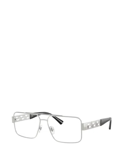 Versace Rectangle Logo Glasses In Silver