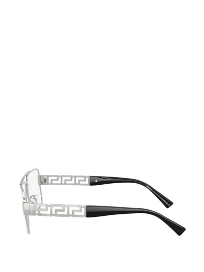 Versace Rectangle Logo Glasses In Silver