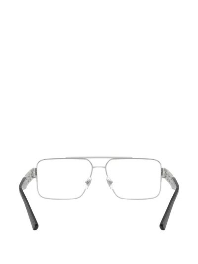 Versace Rectangle Logo Glasses In Silver