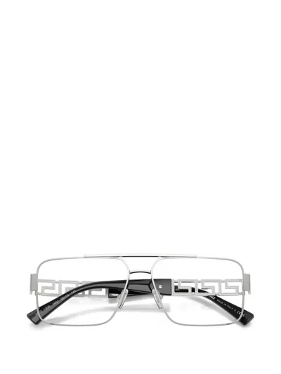 Versace Rectangle Logo Glasses In Silver