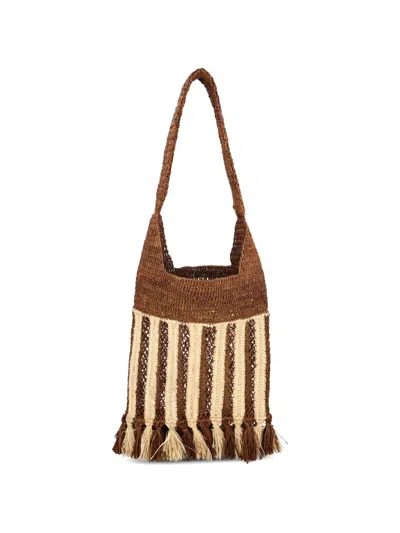 Isabel Marant Striped-pattern Raffia Shoulder Bag In Brown