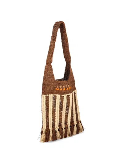 Isabel Marant Striped-pattern Raffia Shoulder Bag In Brown