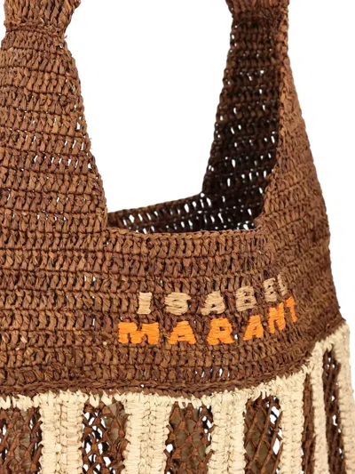 Isabel Marant Striped-pattern Raffia Shoulder Bag In Brown