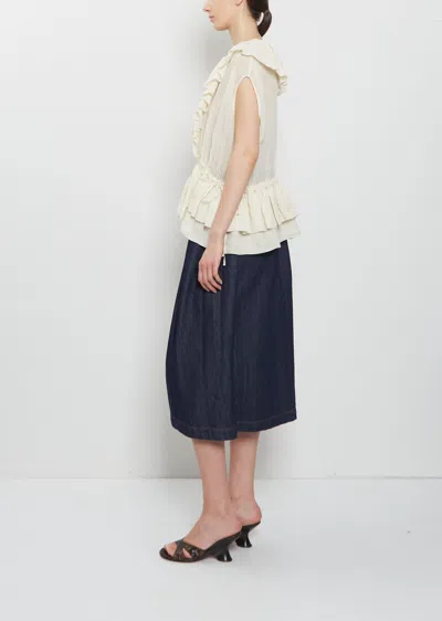 Dries Van Noten Sleeveless Top Elastic Waist Ruffled Neckline In White